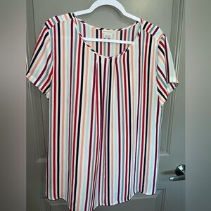 Van Heusen Red and Blue Short Sleeve Boxy Blouse